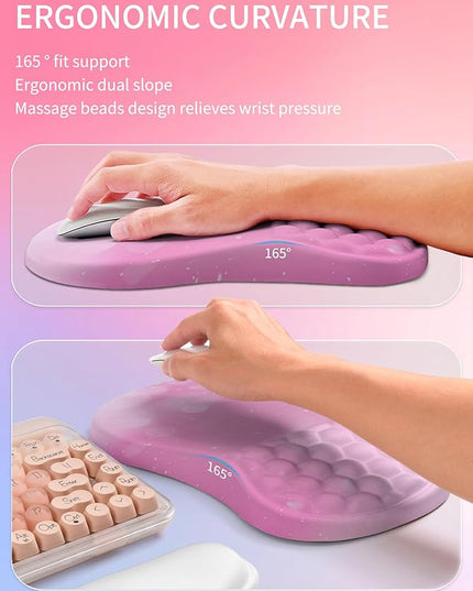 Hokafenle 2in1 Combination, Wave Keyboard Wrist Rest and Ergonomic Curvature Mouse Pad Wrist Support for Relieve Wrist Pain, Filled with Soft Cushion Memory Foam, Romantic Pink