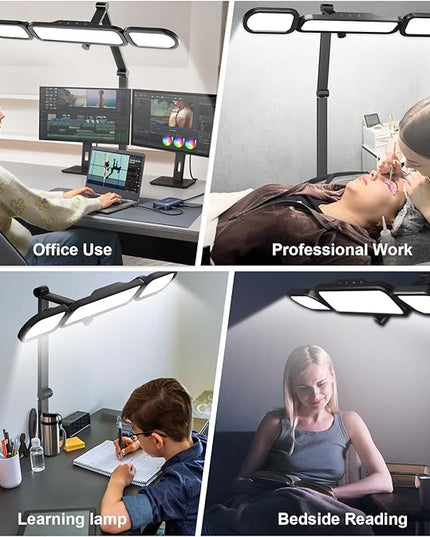 LED Desk Lamp with Clamp,Adjustable Swing Arm Desks Lamps for Home Office,Dimmable Tempering Eye Care Desk Light Bright Modern Led Table Lamp for Nail Tech Archite (3 Section Swing Arm)