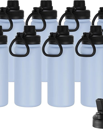 DOMICARE 16 oz Kids Water Bottle for School Stainless Steel Double Wall Vacuum Insulated Water Bottle with Straw lids & Spout Lid, Leakproof BPA Free (Light Blue,8)
