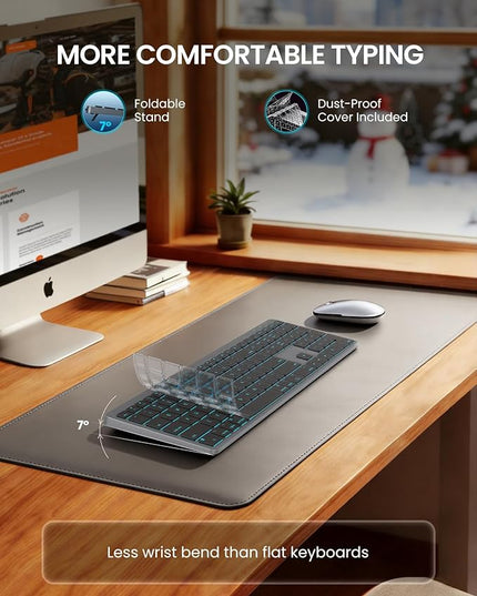 SABLUTE Bluetooth Keyboard and Mouse for Mac — 7-Color Backlit, Multi-Device, Rechargeable, Full-Size Wireless Keyboard Mouse Combo with Quiet Scissor-Switch Keys & Tilt Legs for Mac (Space Gray)