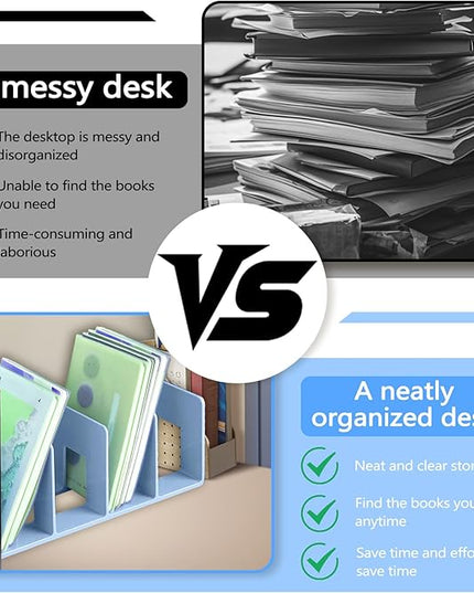 Huakaile 2 Pieces Cream-colored File Organizer for Desk with 4 Compartments, Purse Organizer for Closet Vertical Paper Notebook Magazines Storage, Shelf Dividers Holder in Home and Office
