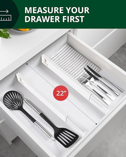 ROYAL CRAFT WOOD Adjustable Bamboo Caddy Expandable Drawer Organization Separators For Kitchen, Dresser, Bedroom, Bathroom and Office, 4-Pack (Large (up to 22)), White