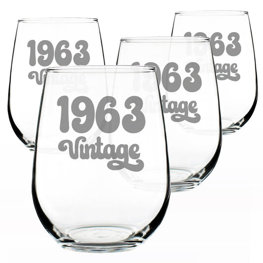 Vintage 1963 Stemless Wine Glass for 63rd Birthday - 17 oz - Set of 4