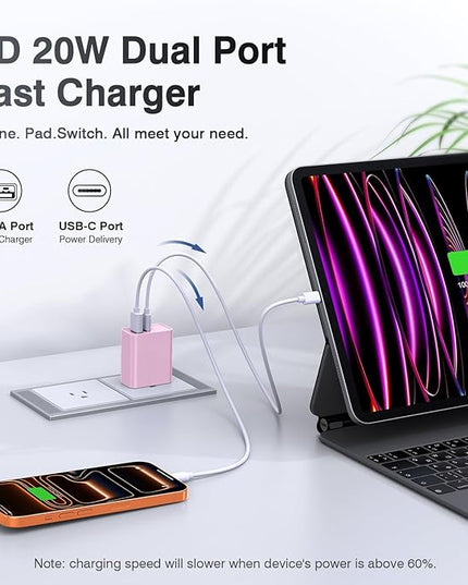 LCGENS USB C Wall Charger Block 20W, 2-Pack Dual Port PD Power Delivery Fast Type C Charging Block Plug Compatible with iPhone 13/14/15/16/17 Pro Max Plus, XS/XR/X,iPad,AirPorts,Galaxy S25/24