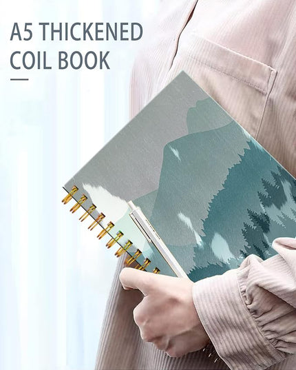 iampanda Spiral Journal Notebook,Strong Twin-Wire Binding with Premium Paper for Girl Women,60 Sheets A5 College Ruled Notebook/Journal,Perfect for School Office Home Gifts,Beautiful Green Mountain