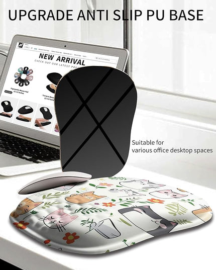 Hokafenle Ergonomic Wrist-Hugging Mouse Pad Wrist Support, U-Shaped Holding Wrist Rest Mousepad for Carpal Tunnel Pain Relief with Cushioned Memory Foam Slope Massage Bulge (10.2x8.3 in,Cute Cat)
