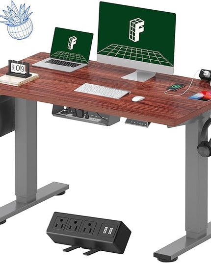 FLEXISPOT EN2 Whole-Piece Standing Desk with Clamp Power Strip, 48 x 24'' Electric Stand Up Height Adjustable Desk with Cable Management (Gray Frame + 48" Mahogany Top, 2 Packages)