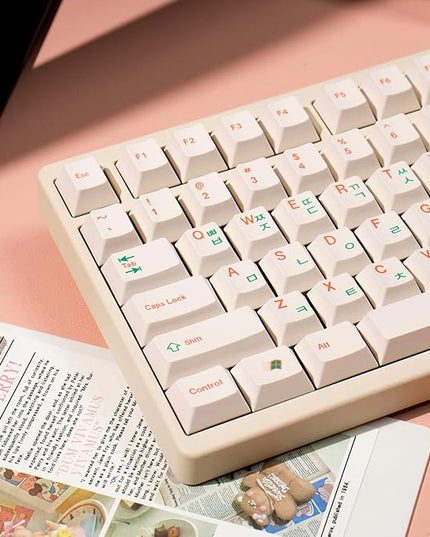 mintcaps Keycaps, 144Keys Dye-Sublimation PBT Keycaps Beige Korean Cherry Profile Keycap for 65% 70% 75% 100% Gateron Cherry Mx Switches Mechanical Keyboard