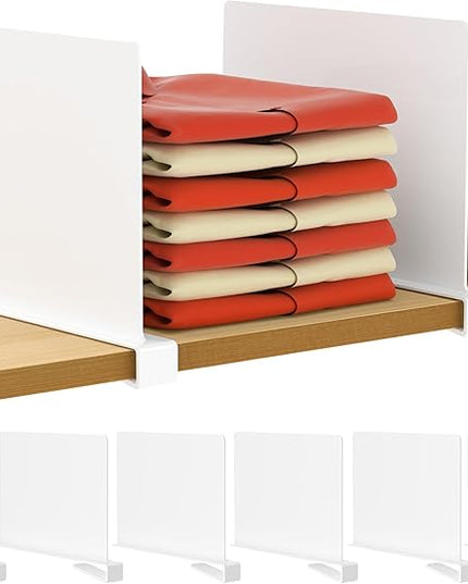 HBlife 6 Pcs White Acrylic Shelf Dividers, Vertical Purse Organizer for Closet Perfect for Sweater, Shirts, Handbags in Bedroom and Kitchen, Closet Separators for Organization Cabinet