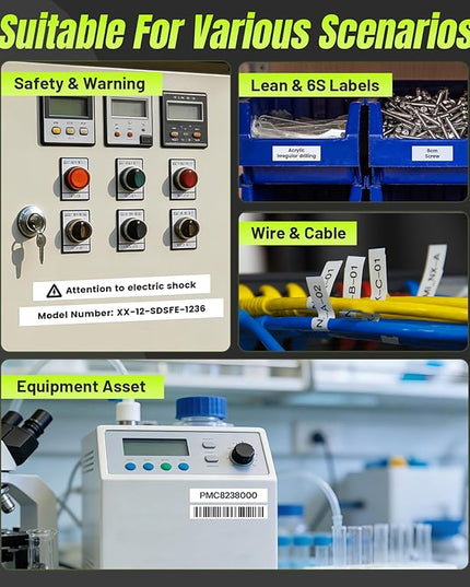Label Maker Machine with 4 Tapes, Wire Label Maker Waterproof-Labels, Laminated Handheld Label Printer, Backlit & Portable & One-Touch Key, H1100 Labeler for Industrial Office Organization
