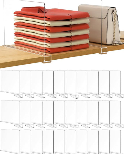 HBlife 30 Pack Clear Shelf Dividers, Vertical Purse Organizer for Closet Perfect for Sweater, Shirts, Handbags in Bedroom and Kitchen, Adjustable Acrylic Bookshelf for Organization