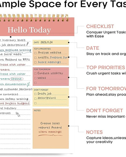 Taja To Do List Notepad - To Do List Notebook for Work with 52 Sheets, 9.8" x 6.5", Undated Daily Planner Perfect for Daily Tasks and Goal Setting, Notepad Suitable for Office, Home & School - Pink