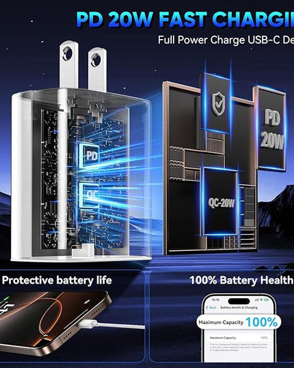iPhone 15 16 Charger Fast Charging,Extra Long 10FT USB C to USB C Cable 20W USBC Apple Fast Charger Block for iPhone 16/16 Plus/16 Pro/16 Pro Max/16e/15/15 Plus/15 Pro/15 Pro Max/iPad Pro/Air/AirPods