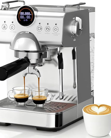 20 Bar Espresso Machine,Hot & Cold Brew Espresso Coffee Maker with Milk Frother,50oz Water Tank,LCD Display,Single & Double,Cappuccino & Latte Machine for Home