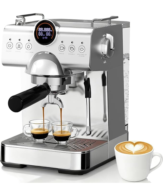 20 Bar Espresso Machine,Hot & Cold Brew Espresso Coffee Maker with Milk Frother,50oz Water Tank,LCD Display,Single & Double,Cappuccino & Latte Machine for Home