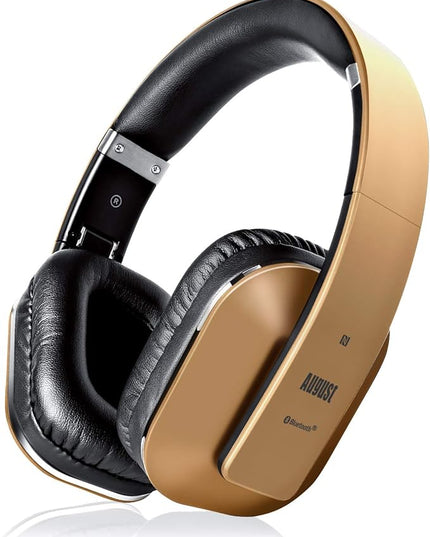 August EP650 Bluetooth Wireless Over-Ear Headphones with aptX Low Latency, NFC, Multipoint Pairing, Wired Option, Built-in Microphone - Gold