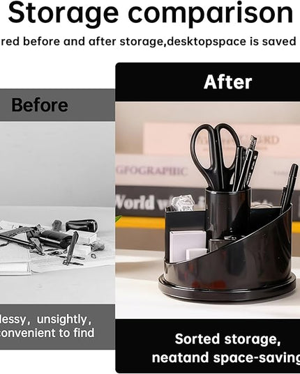 deli Office Supplies Set, 1045 Pcs-Desk Accessory Organizer Kit, Stapler Set, Rotating Multi-Functional Pen Holder, Tape Dispenser, Pens, Binder Clips, Sharpener, Scissor, Eraser, Black