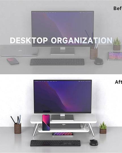 Fenge Monitor Stand, Monitor Stands Riser for Desk, 23.6 Inch Wood Desk Shelf with Storage Organizer and Cable Management for Office Desk Accessories