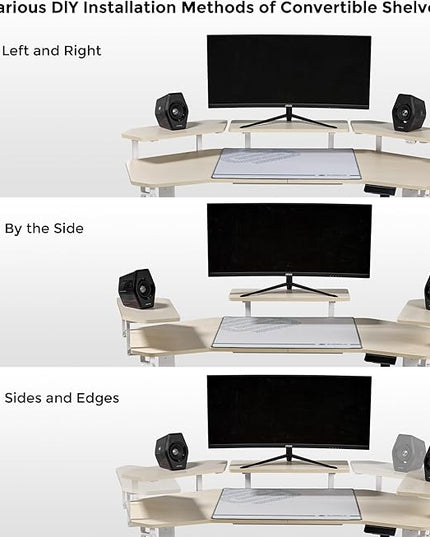 EUREKA ERGONOMIC Aero 55 Inch W Shaped Electric Standing Desk, Height Adjustable Computer Gaming Desk with LED Monitor Shelf, Mouse Pad, Headphone Hook, Cup Holder, Natural Maple