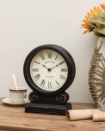 NIKKY HOME Mantel Clock, Retro Desk Clock Silent-Non-Ticking Battery Operated Wooden Mantel Clock for Living Room, Bedroom, Shelf Decoration, Fireplace, Farmhouse Decor