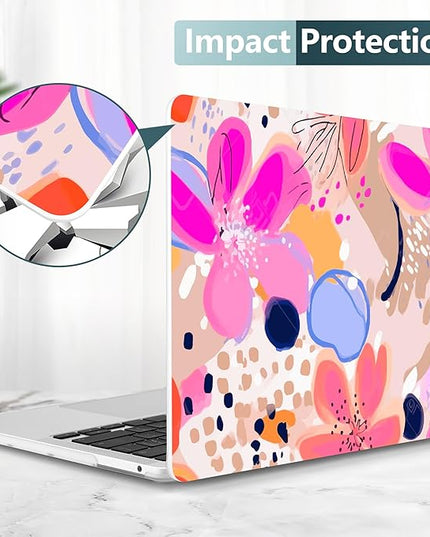 DONGKE Compatible with MacBook Pro 13 inch Case 2024 2023-2020 Release A2338 M2/M1 A2251 A2289 with Retina Display & Touch ID, Plastic Hard Shell & Keyboard Cover & Screen Film - Floral Artistic