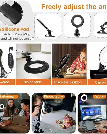 Ring Light Video Conference Lighting Kit 3200k-6500K Dimmable Led Clip on Computer Monitor Laptop Phone for Content Creator (YouTube/TikTok/Twitch) Makeup,Conference,Selfie,Video,Vlog (Black)