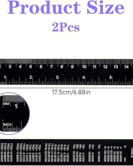 2Pcs Metal Ruler with Centimeters, 6Inch Stainless Steel Ruler Set, Millimeters, Inches and Metric Conversion Chart, Great for School, Offices, Mechanics and Draftsmen