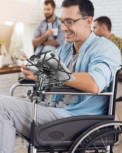 Metal iPad Tablet Mount Holder for Boat Helm, Wheelchair Pole, Bike, Motorcycle, Stroller, Fitness bike, Road Mountain Bicycle, Scooter Handlebar Clamp for 4.7-13" iPad Pro, Air, Mini, iPhone, Galaxy