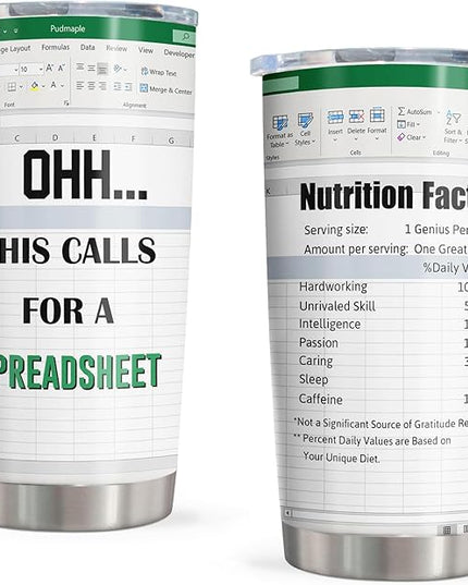 Excel Mug - Accountant Gifts for Women/Men, Funny Spreadsheet Mug, 20oz Tumbler