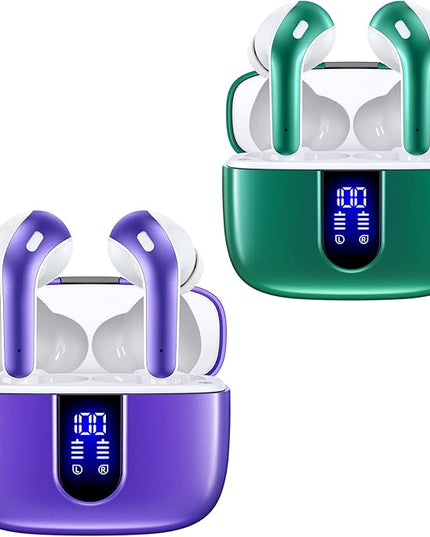 TAGRY 2 Sets X08 Forest Green and Phantom Purple Bluetooth Headphones True Wireless Earbuds 60H Playback Ear Buds with Wireless Charging Case in-Ear Earbuds with Mic