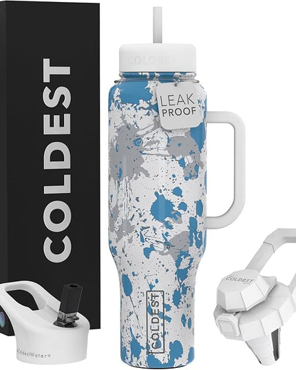 Coldest Tumbler with Handle and Straw - 100% Leak Proof Insulated Tumbler with Lid and Straw (3 Lids) - Stainless Steel Tumblers for Women & Men - Cup Holder Friendly Base, 46 oz (Cloud Matter)