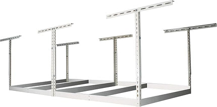 MonsterRax 4x8 Overhead Storage Rack Frame Kit - Hanging Storage Shelves, Ceiling Storage Rack System, Overhead Garage Organizers - (White, 12"-21")