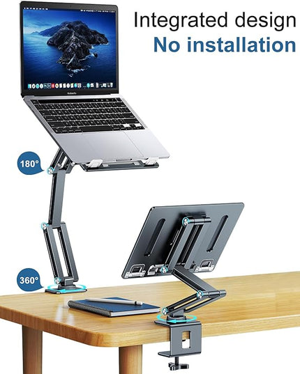 Laptop Mount for Desk, Tablet Arm Mount with 360° Rotating, Aluminum Laptop Tray Adjustable, Foldable Computer Stand/Holder, Fit for 11-17 Inch Laptops (Grayish Green)