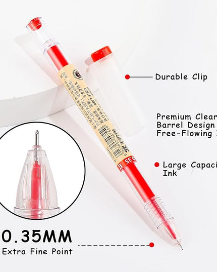 RIANCY 12 Pack Red Ink Japanese Style Stationery Gel Pens, 0.35mm Extra Fine Point Tip, Quick Dry No Smear No Bleed Pen, Smooth Writing Pens for Journaling Note Taking Office School Supplies