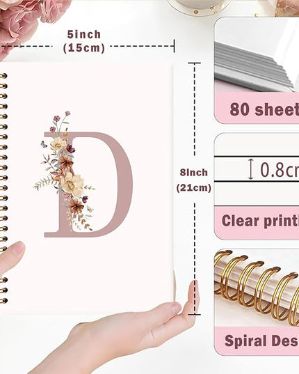 Lacama Pink Initial Letter D Notebook Journal, Aesthetic Wildflower Personalized Spiral Notebook, Customized Monogrammed Gifts, Birthday Gifts for Women, School Supplies, Office Supplies 5.5x8.3