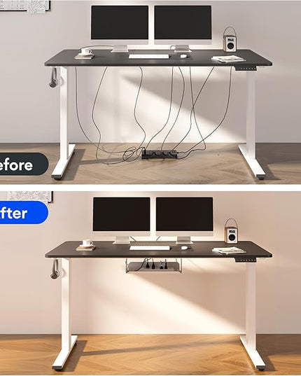 FLEXISPOT EN2 Whole-Piece Standing Desk with Clamp Power Strip, 60 x 24 Electric Stand Up Height Adjustable Desk with Cable Management (Gray Frame + 60" Mahogany Top, 2 Packages)