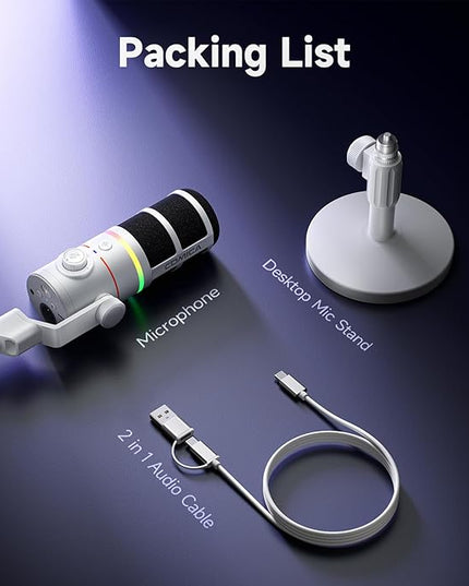 COMICA EJoy D10 XLR/USB-C Dynamic Microphone for Podcasting Recording, Wired Live Streaming Mic with Dynamic RGB, Mute, Noise Reduction, Gain,for Gaming, Live Streaming, YouTube(White)