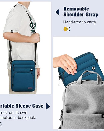 MoKo 9-11 Inch 360° Protective Tablet Sleeve Bag, Fits 11 inch iPad Air M3, iPad A16 2025, Pro 11 M5, iPad 10/9/8/7th, Tab S8/S9 11, Multifunctional Bag with Shoulder and Headphone Port,Peacock Blue