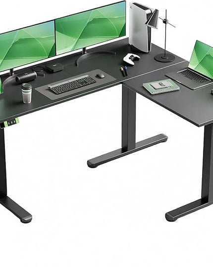 Claiks L Shaped Height Adjustable Electric Standing Desk with Dual Motors and Headphone Hook,59" Corner Sit Stand Desk with Memory Presets for Home Office & Gaming, Black