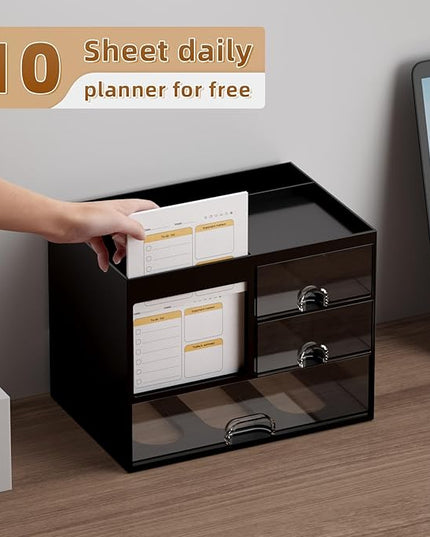 Marbrasse Desk Organizer with 3 Drawer, Multi-Functional Pencil Pen Holder for Desk, Desk Organizers and Accessories with 4 Compartments, Desktop Organizer Storage for Office Home Art Supplies (Black)