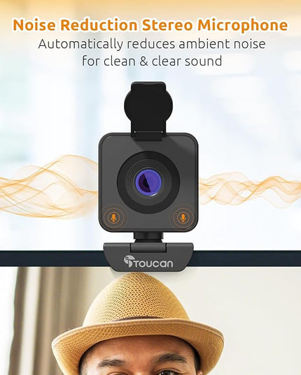 TOUCAN 1080P HD Webcam with Built-in Noise-Cancelling Mic & Privacy Shutter – Wide 90° Angle, Plug & Play USB Video Camera for Video Calls, Streaming, Home Office & Online Classes