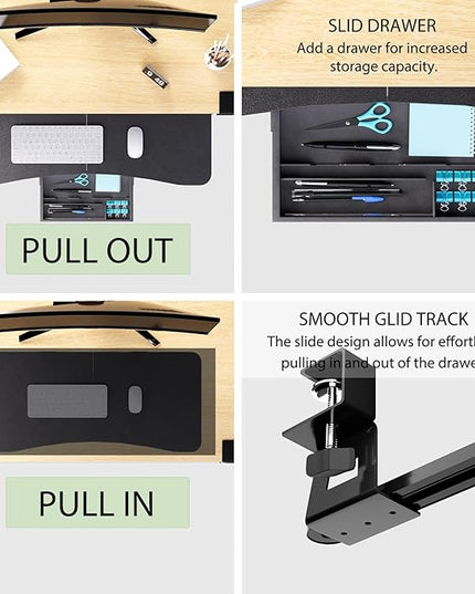 Desktop Keyboard Tray, Under Desk Pull Out,25.59" X 11.81" Large Size Radian Keyboard Tray with C-Clip Mount, Easy Installation, Computer Keyboard Stand, for Home Study and Office(Black)