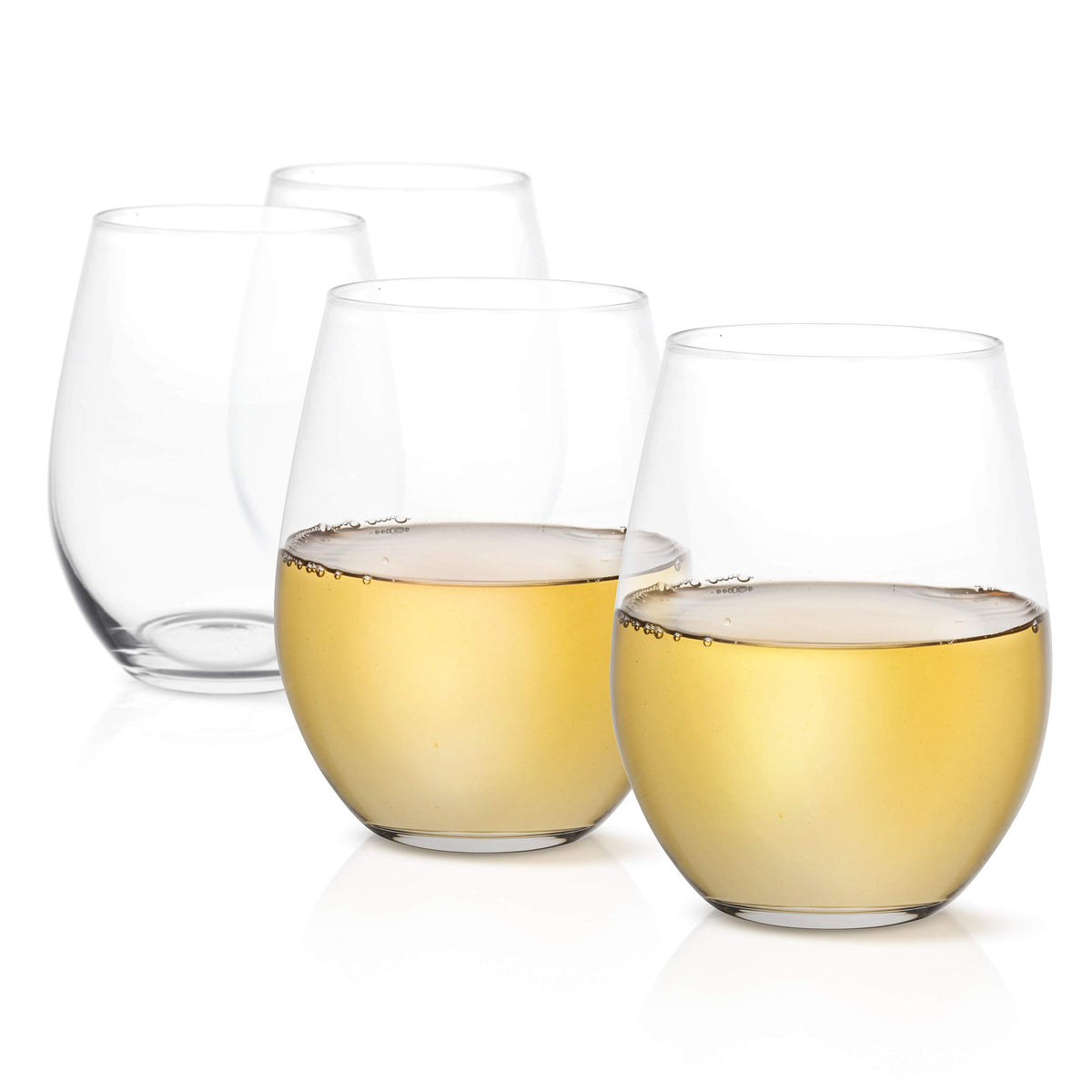JoyJolt Stemless Wine Glasses Set of 4 – 19 oz Clear Glass Tumblers for Red & White Wine, Cocktails, Dishwasher Safe, Perfect for Home Bar, Gifts