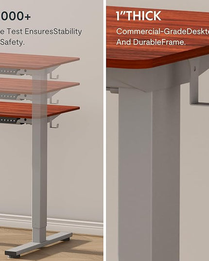 FLEXISPOT EN1 One-Piece Adjustable Stand Up Desk - Electric Height Adjustable, 40 x 24 Inches (Silver Frame, Mahogany Top, 2 Packages)