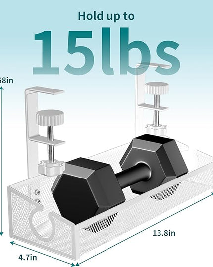 Under Desk Cable Management Tray White, No Drill Desk Cable Management Organizer with Clamp for Desk Wire Management, PC Cord Organizer Accessories & Workspace Organizers for Office, Home