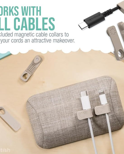 Smartish® Magnetic Cord Holder - Bigger Cable Wrangler Stocking Stuffer Organizer with Magnet Clips for Charger Management on Desktop, Nightstand - Holds 6+ Cables - Lightly Toasted Beige