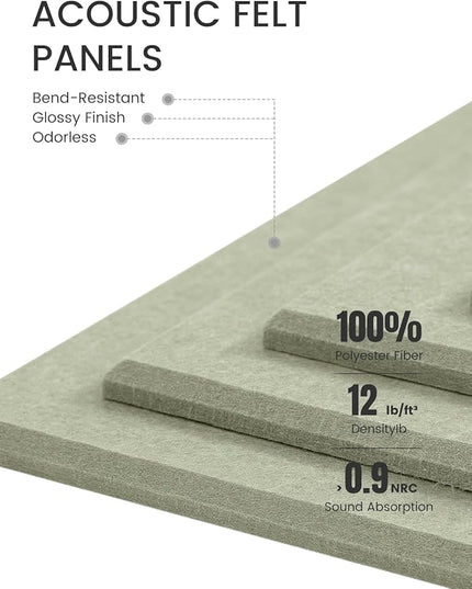 Large Felt Bulletin Board 36"x24", 6-Pack 4-Compartment Wall Organizer, Cork Board Alternative with 60 Removable Adhesive Tabs, Modular Felt Panels for Home Office, Classroom and Study-Sage