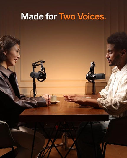 MAONO PD200W Hybrid Wireless Podcast Equipment Bundle for 2, XLR USB Dynamic Microphone Kit with 2 Desktop Stand, Software, Noise Cancellation, for Co-hosted podcast, Vocal Recording, Content Creation
