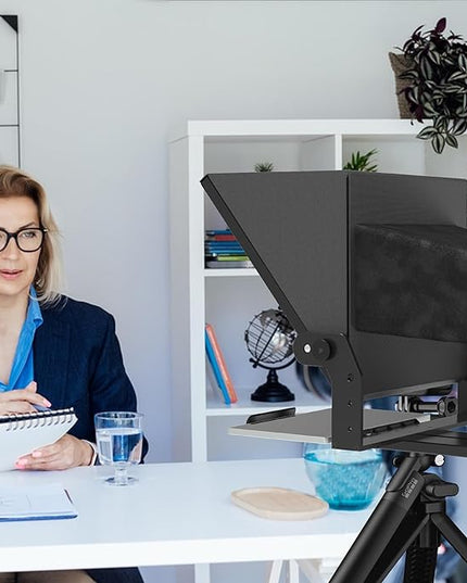 20-Inch HD Wide-Angle Teleprompter, Manually Adjustable Height, Compatible with Multiple Devices, Includes Remote Control & Free Teleprompter App