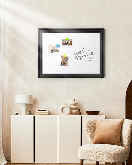 White Board for Wall, 24'' x 18'' Magnetic Dry Erase Board, Decorative Black Vintage Wooden Frame Whiteboard for Home Office School Dorm Kitchen